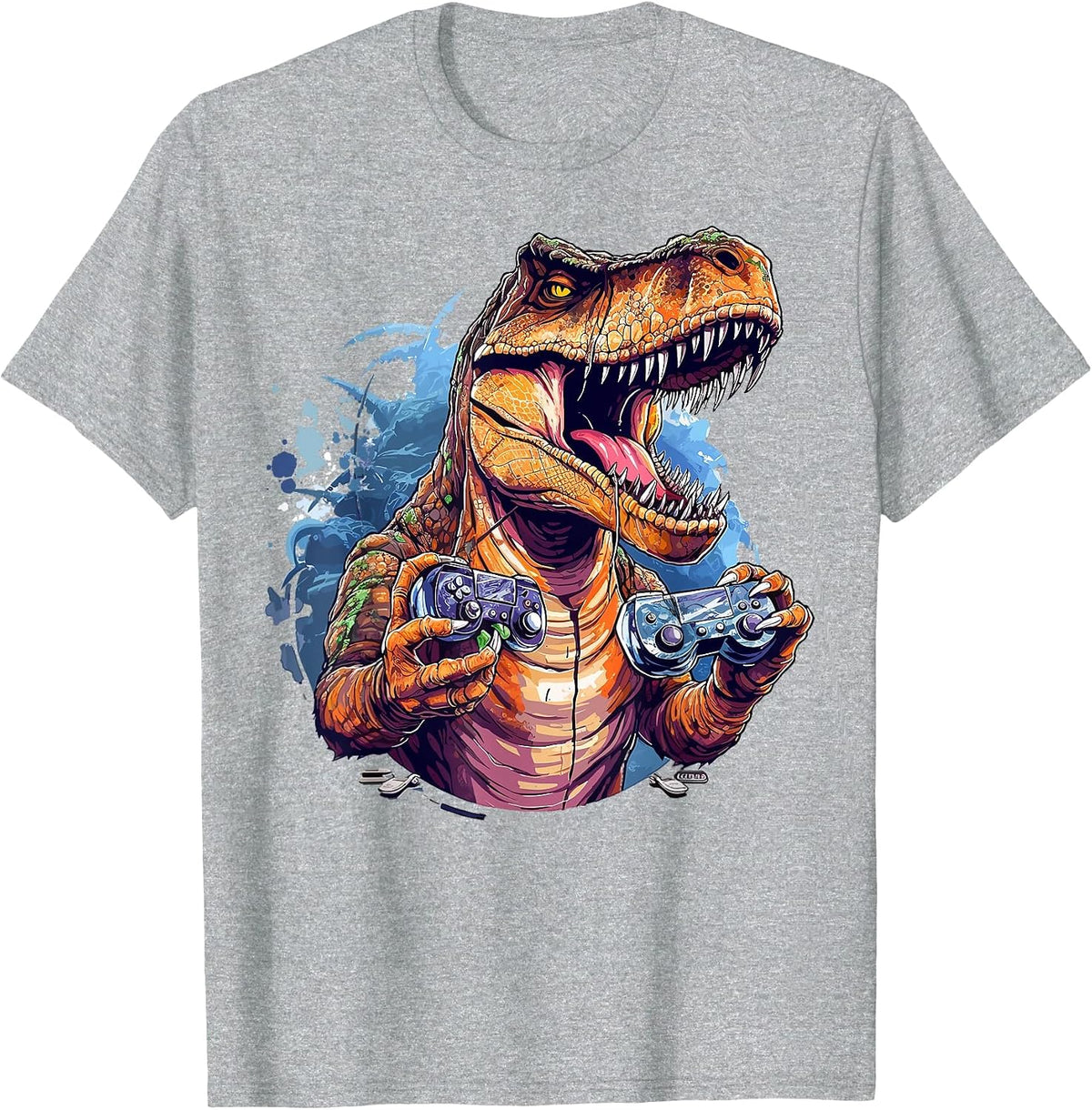 Gamer Dinosaur T Rex Aesthetic Dinosaur Playing Video Game T-Shirt - Heather Grey