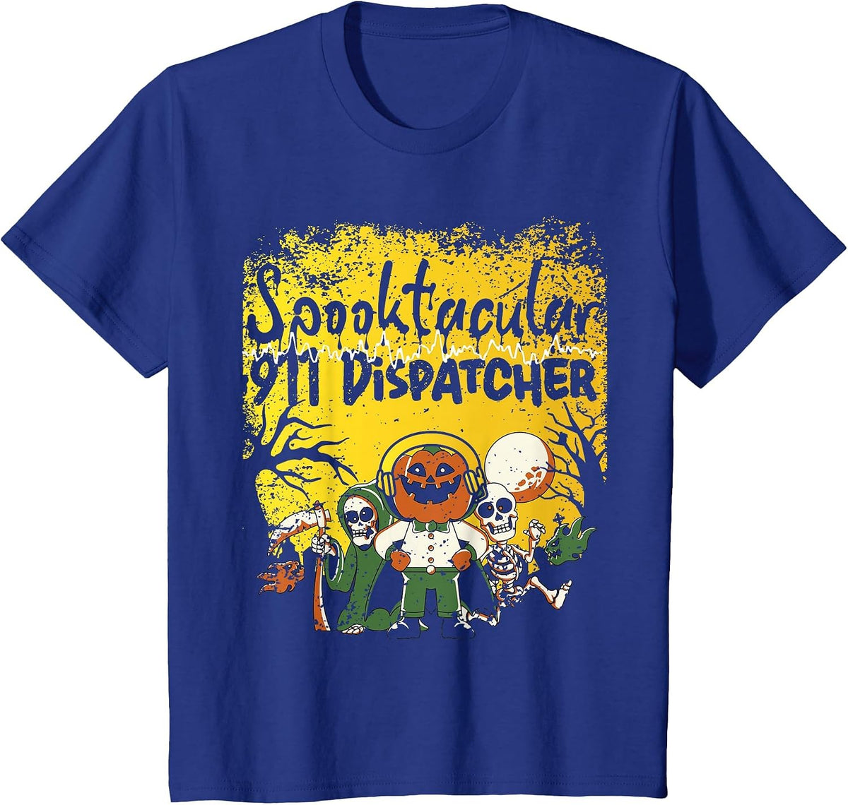 911 Dispatcher Thin Gold Yellow Line Halloween Costume T-Shirt - Royal Blue