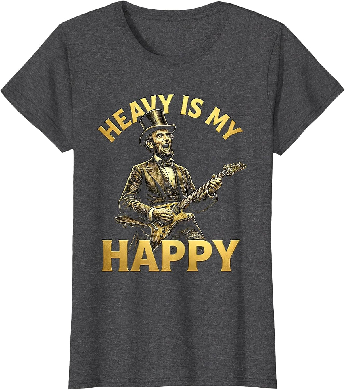 Women's Heavy Is My Happy Metal Music Design T-Shirt - Dark Heather Grey
