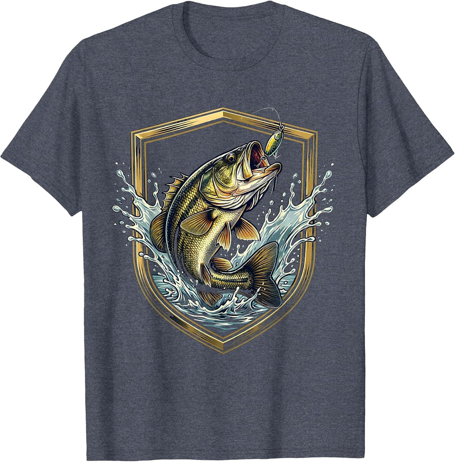 Largemouth Bass Crushing Topwater Lure Fishing T-Shirt - Heather Blue