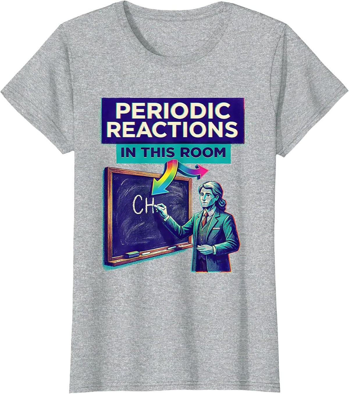 Women's Periodic Reactions In This Room Funny Science Teacher Gift T-Shirt - Heather Grey