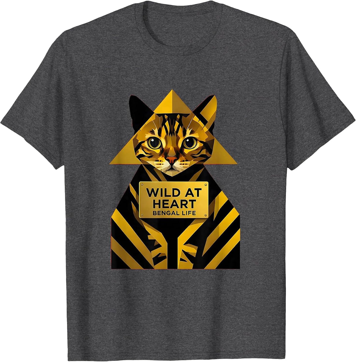 Men's Wild at Heart Bengal Cat Lover Design T-Shirt - Dark Heather Grey