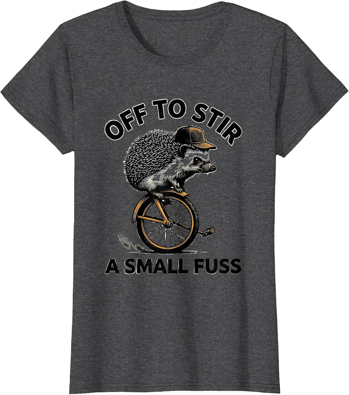 Women's Off To Stir A Small Fuss Scratchboard Hedgehog Whimsical T-Shirt - Dark Heather Grey