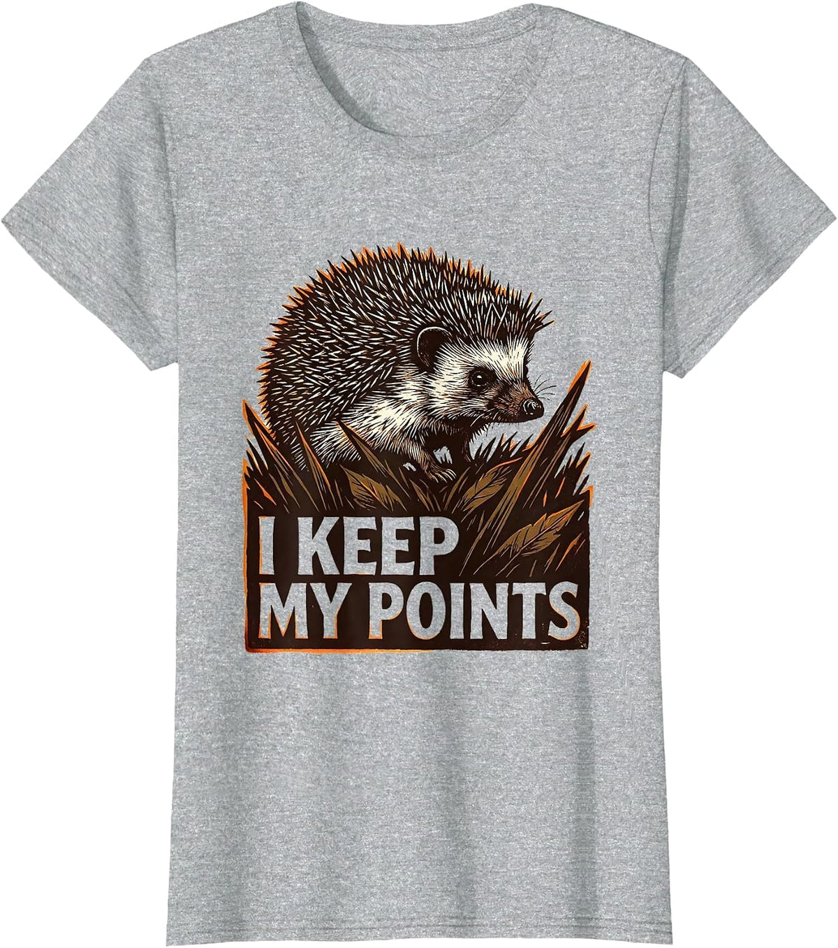 I Keep My Points Linocut Cute Hedgehog Animal Humor Gift T-Shirt - Heather Grey