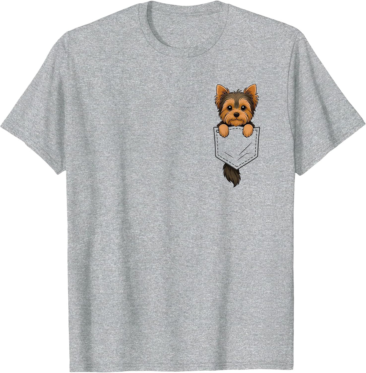 Funny Yorkshire Terrier Peeking in Pocket Dog Puppy Lover T-Shirt - Heather Grey