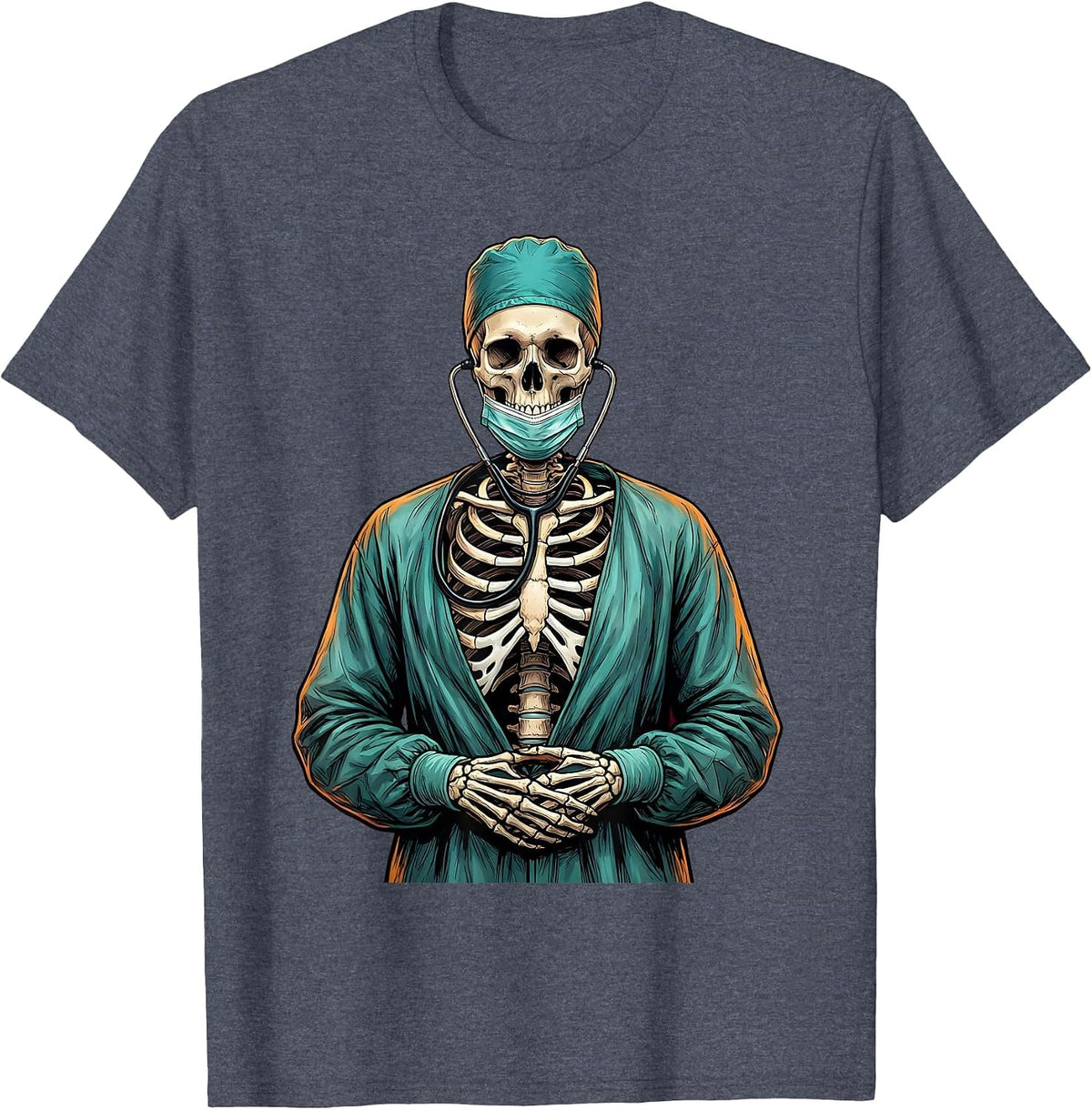 Healthcare Hero Skeleton Surgeon Graphic T-Shirt - Heather Blue