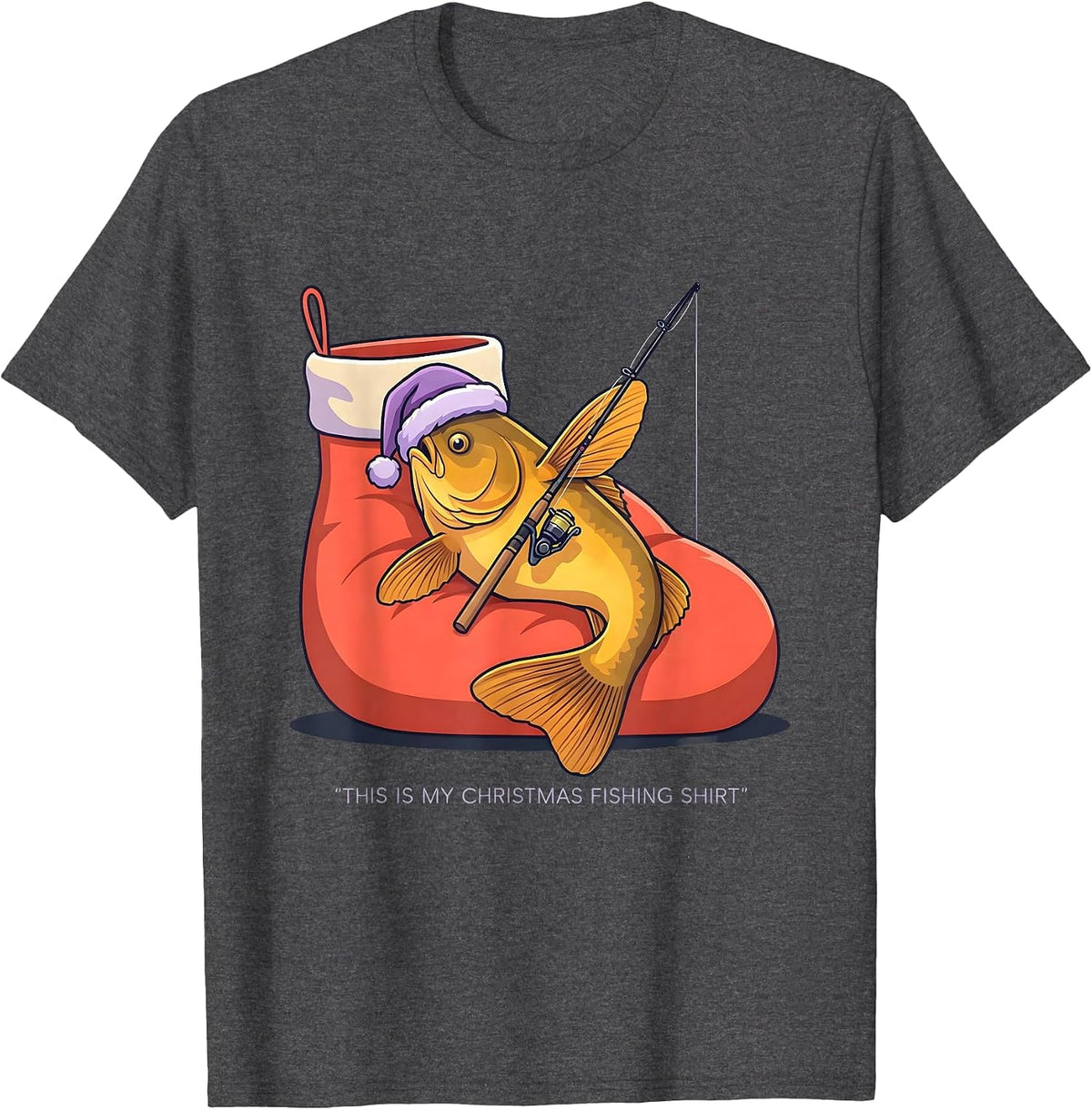 Men's This Is My Christmas Fishing Shirt Funny Fisherman Santa Hat T-Shirt - Dark Heather Grey