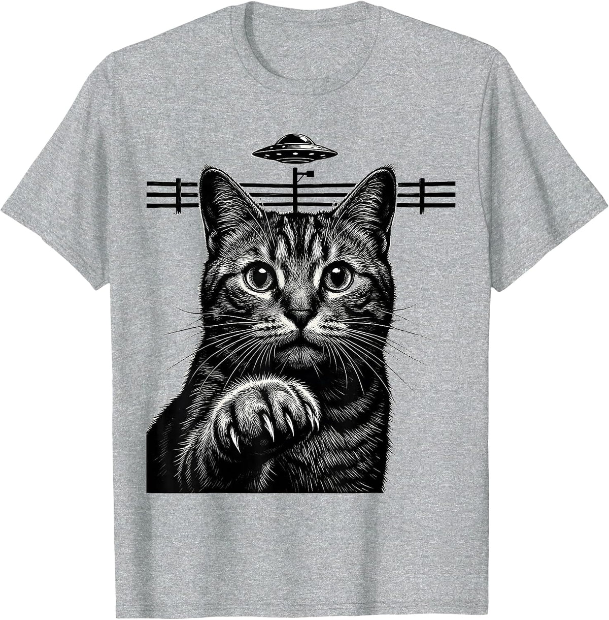 Men's Bengal Cat UFO Alien Selfie Funny Cat Gifts T-Shirt - Heather Grey