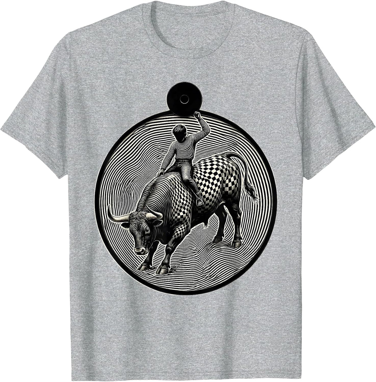 Men's Dot Boys Round Head Boy Bull Riding Rodeo T-Shirt - Heather Grey
