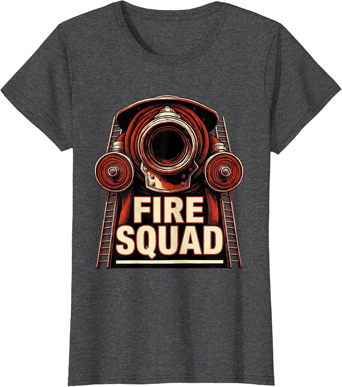 Women's FIRE SQUAD Screenprint Firefighter Pride Fire Department T-Shirt - Dark Heather Grey