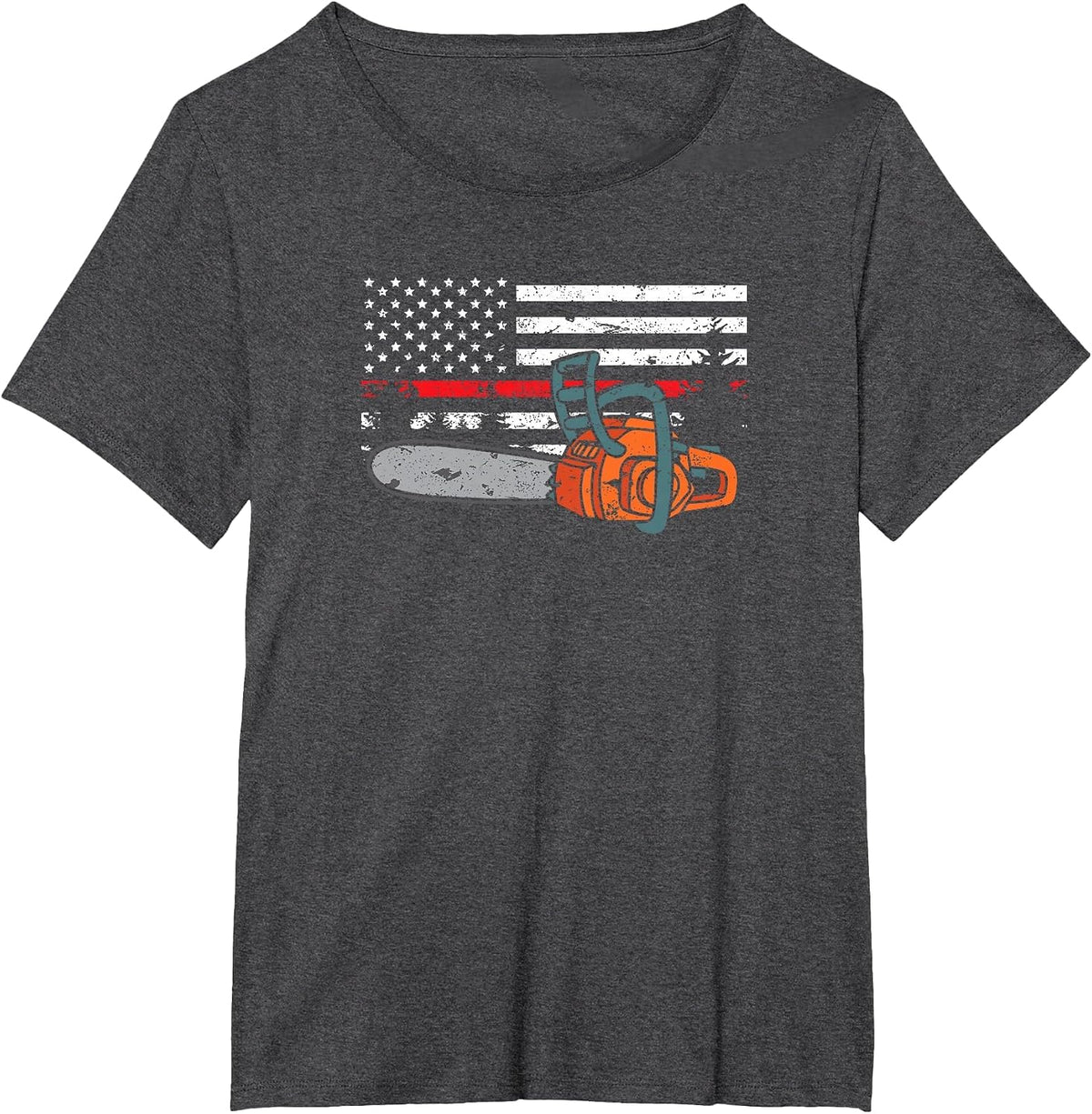 Wildland Firefighter Chainsaw Red Line American Flag T-Shirt - Dark Heather Grey