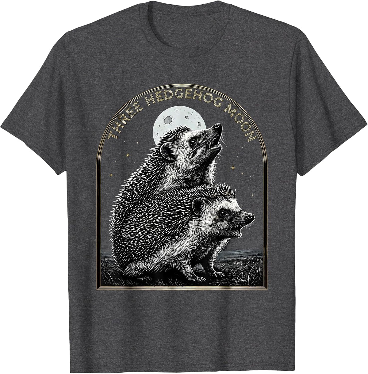 Men's Three Hedgehog Moon Mystic Celestial Halloween Meme Parody T-Shirt - Dark Heather Grey