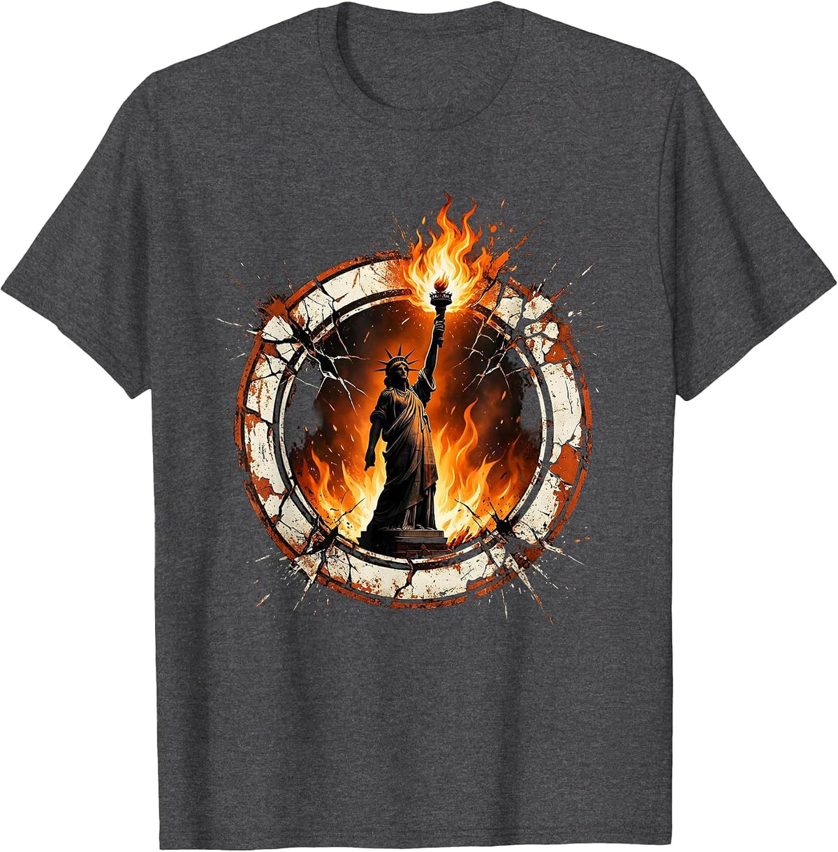 Flaming Torch Thrower Bold Graphic Design T-Shirt - Dark Heather Grey