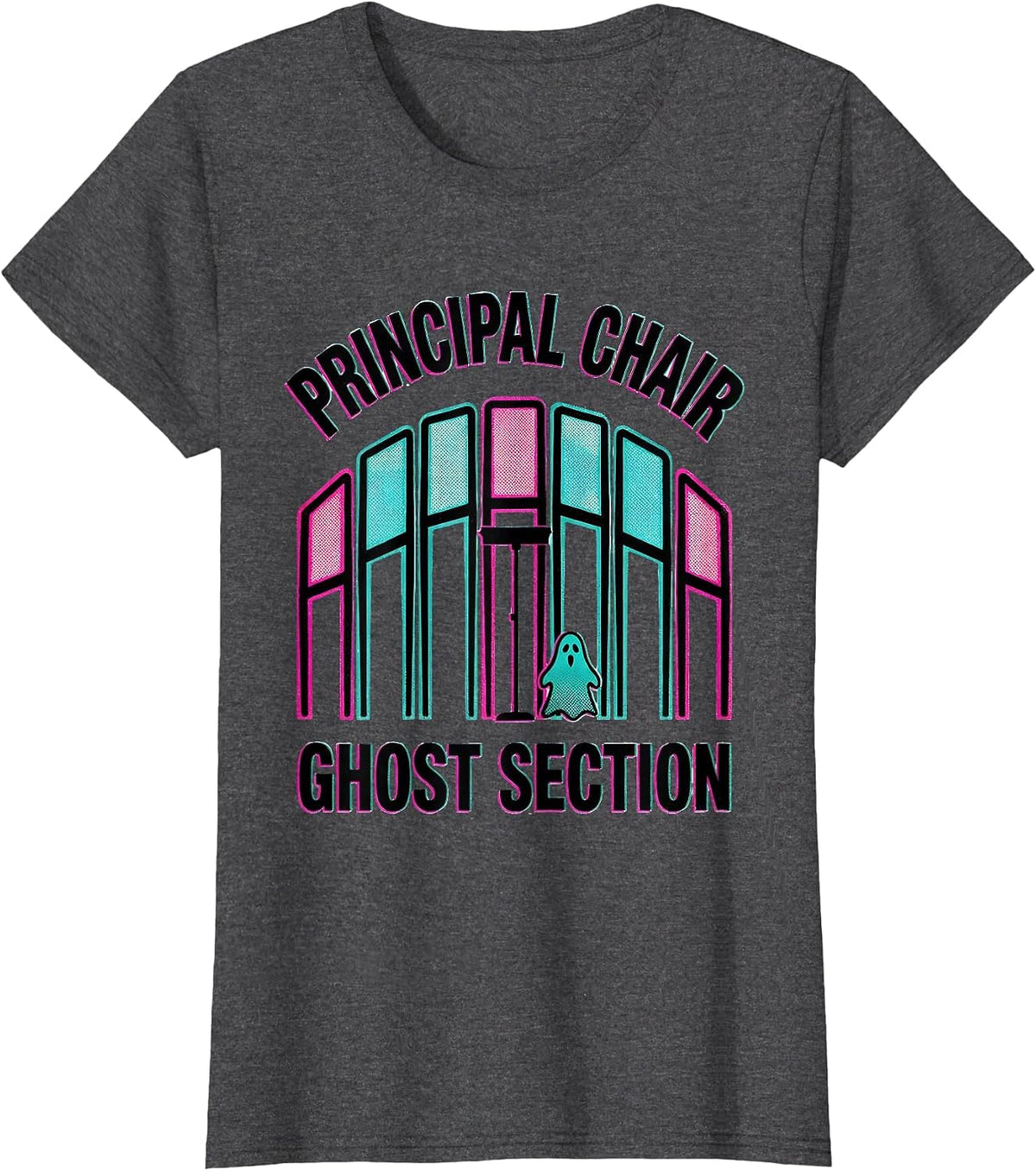 Women's Principal Chair Ghost Section Whimsical Music Teacher T-Shirt - Dark Heather Grey