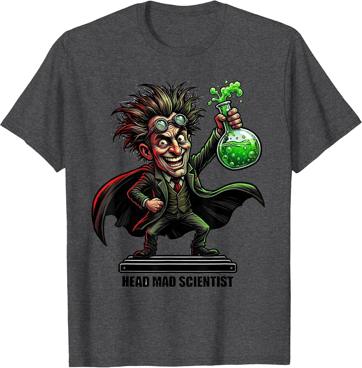 Men's HEAD MAD SCIENTIST Funny Science Teacher Lab Humor T-Shirt - Dark Heather Grey