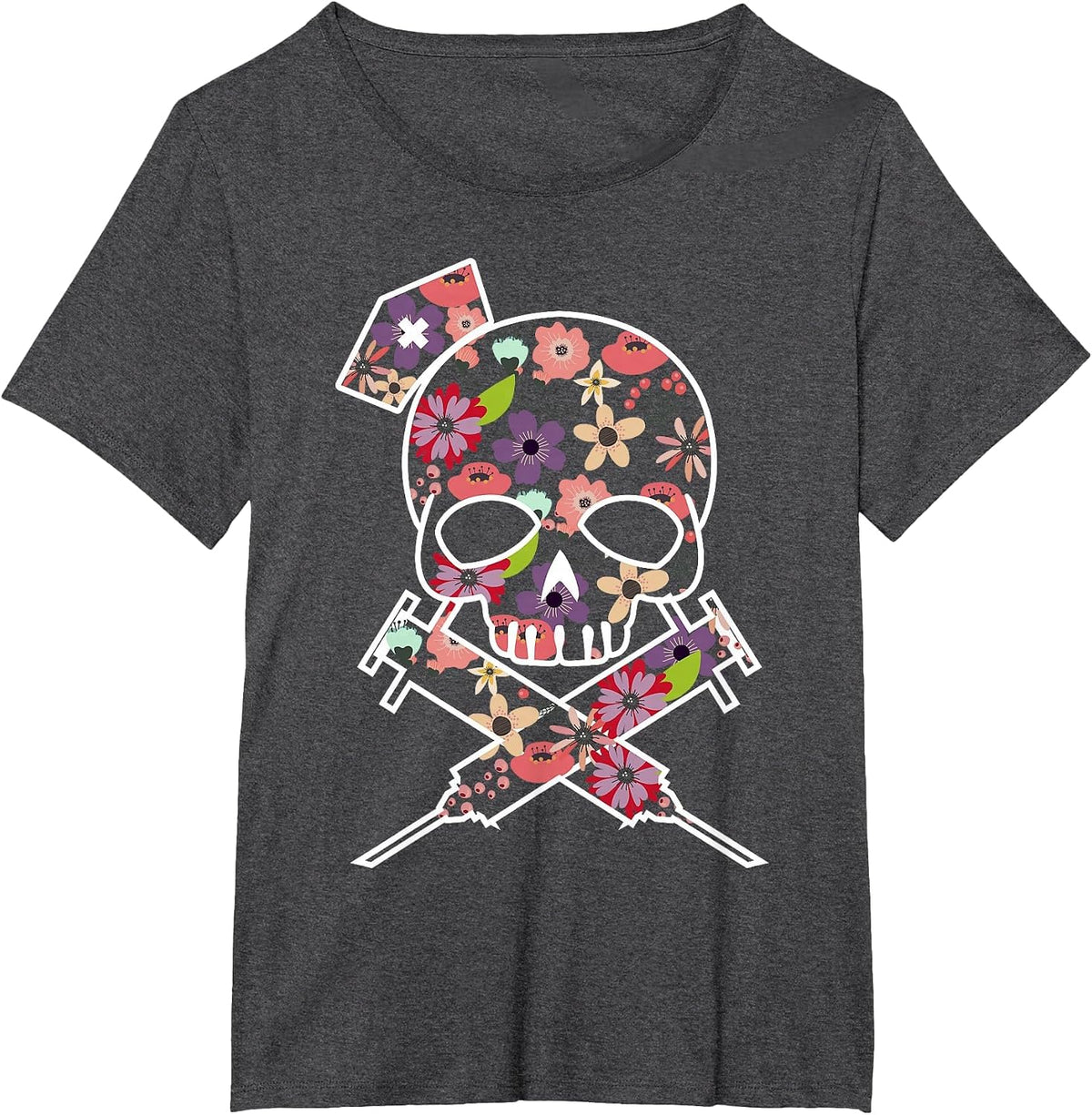 I'll Stab You Nurse Tee, Medical Tee, Skull Tshirt T-Shirt - Dark Heather Grey