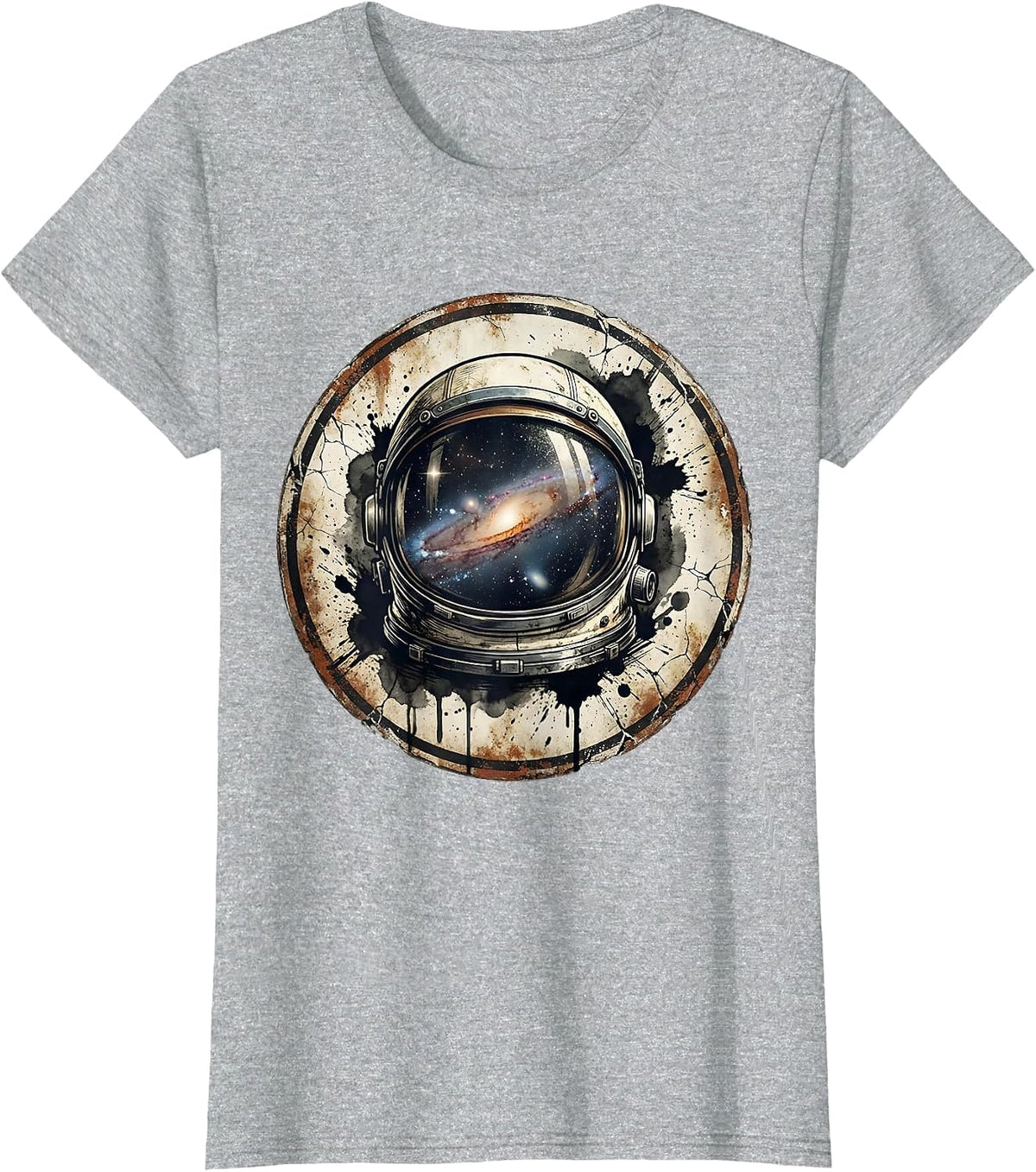 Retro Space Helmet Galaxy Reflection Design T-Shirt - Heather Grey