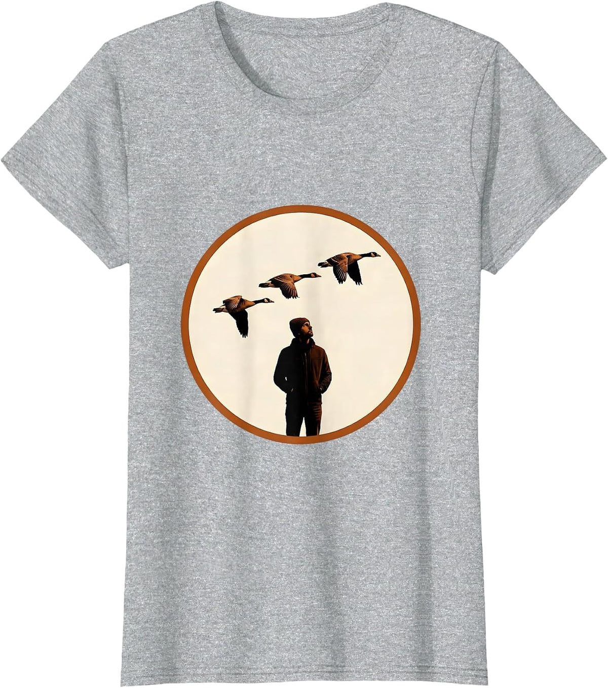 Women's Fall Geese Migration Knit Cap Nature Scene T-Shirt - Heather Grey