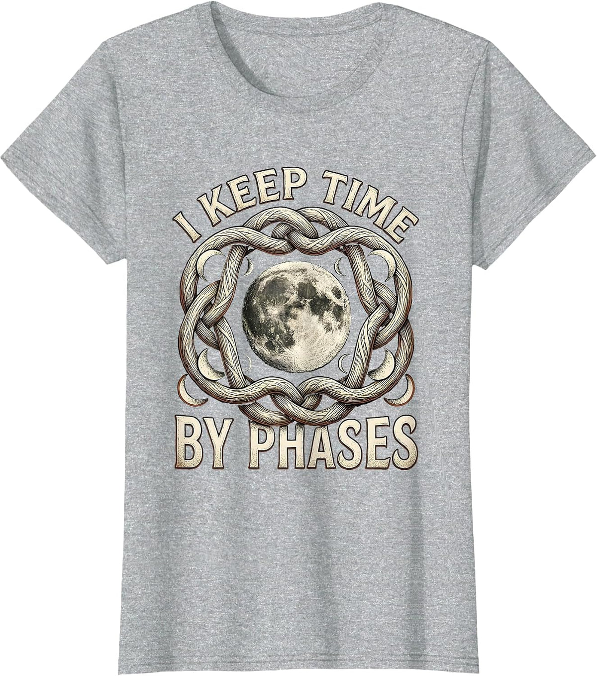 Women's I Keep Time By Phases Celestial Astronomy Boho Moon Phase T-Shirt - Heather Grey
