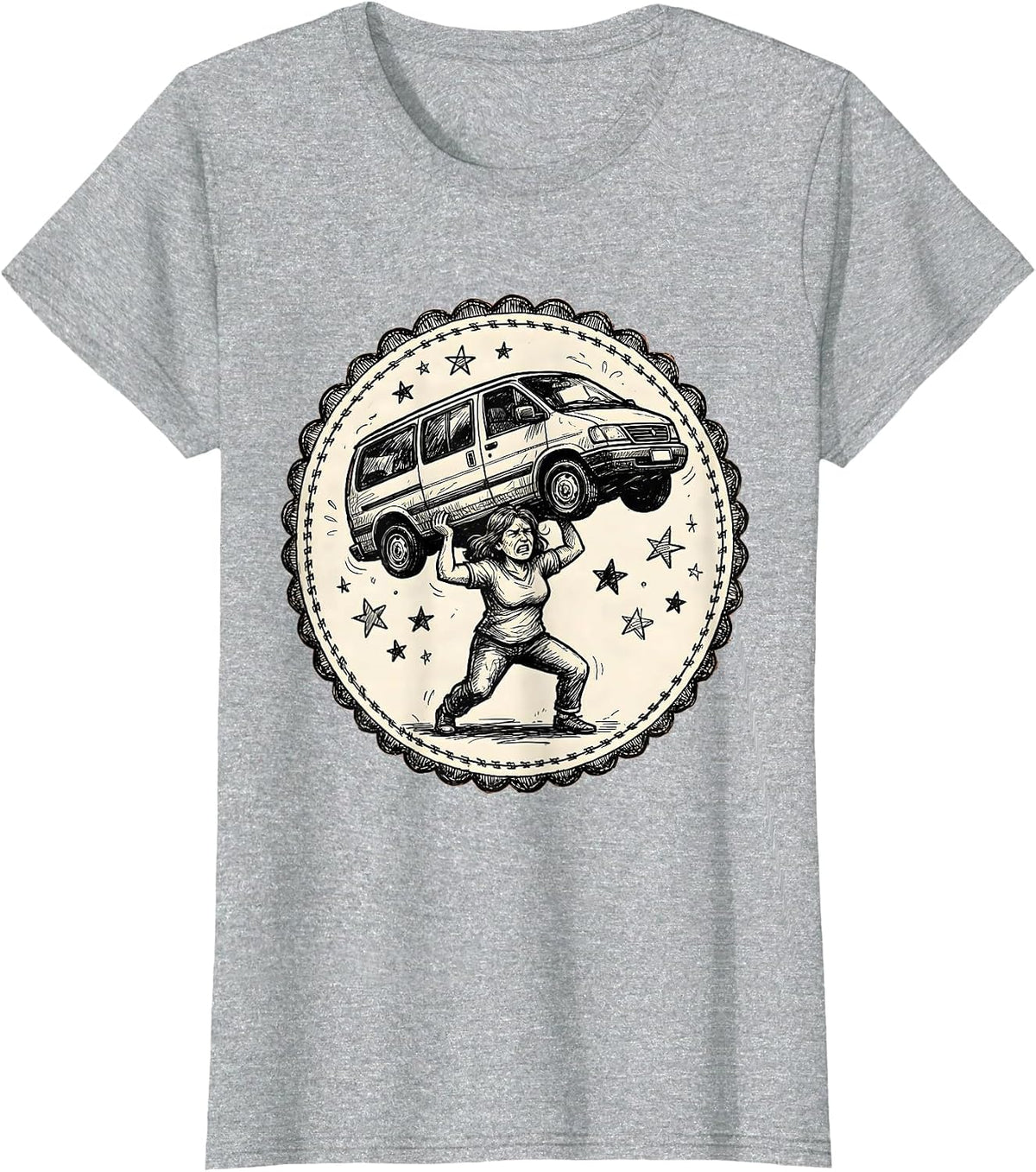 Women's Superhero Mom Lifting Minivan Funny Graphic T-Shirt - Heather Grey