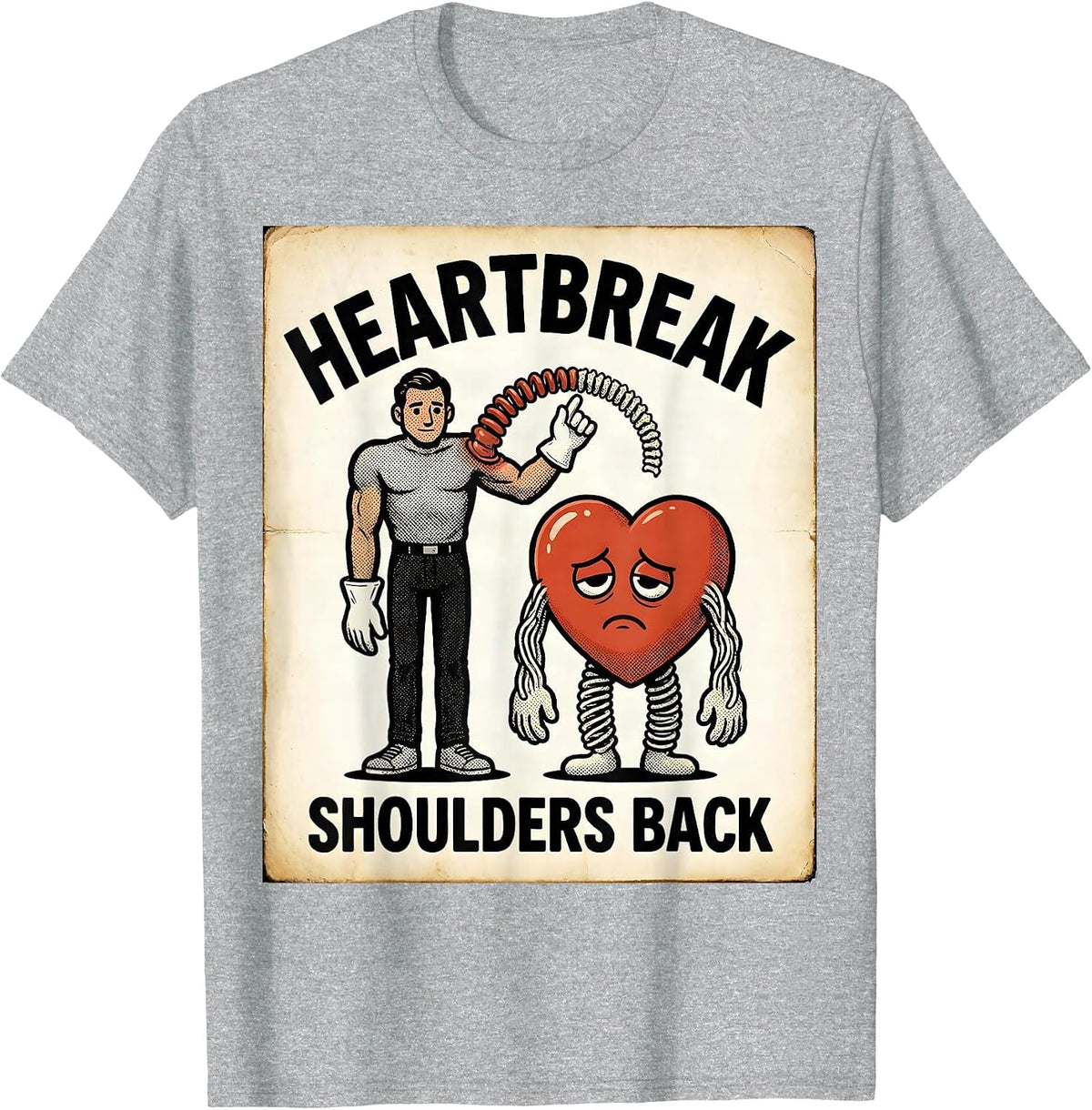 Men's Heartbreak Shoulders Back Retro Cartoon Physical Therapist T-Shirt - Heather Grey