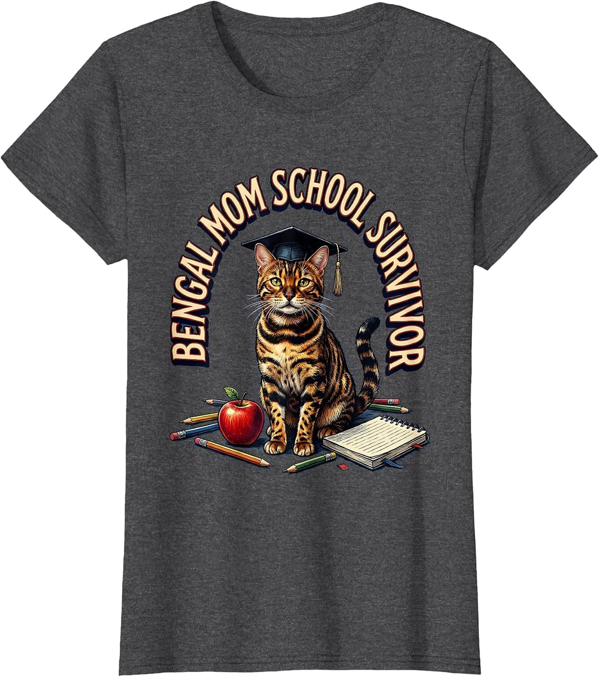 Women's Bengal Mom School Survivor Cat Lover Design T-Shirt - Dark Heather Grey