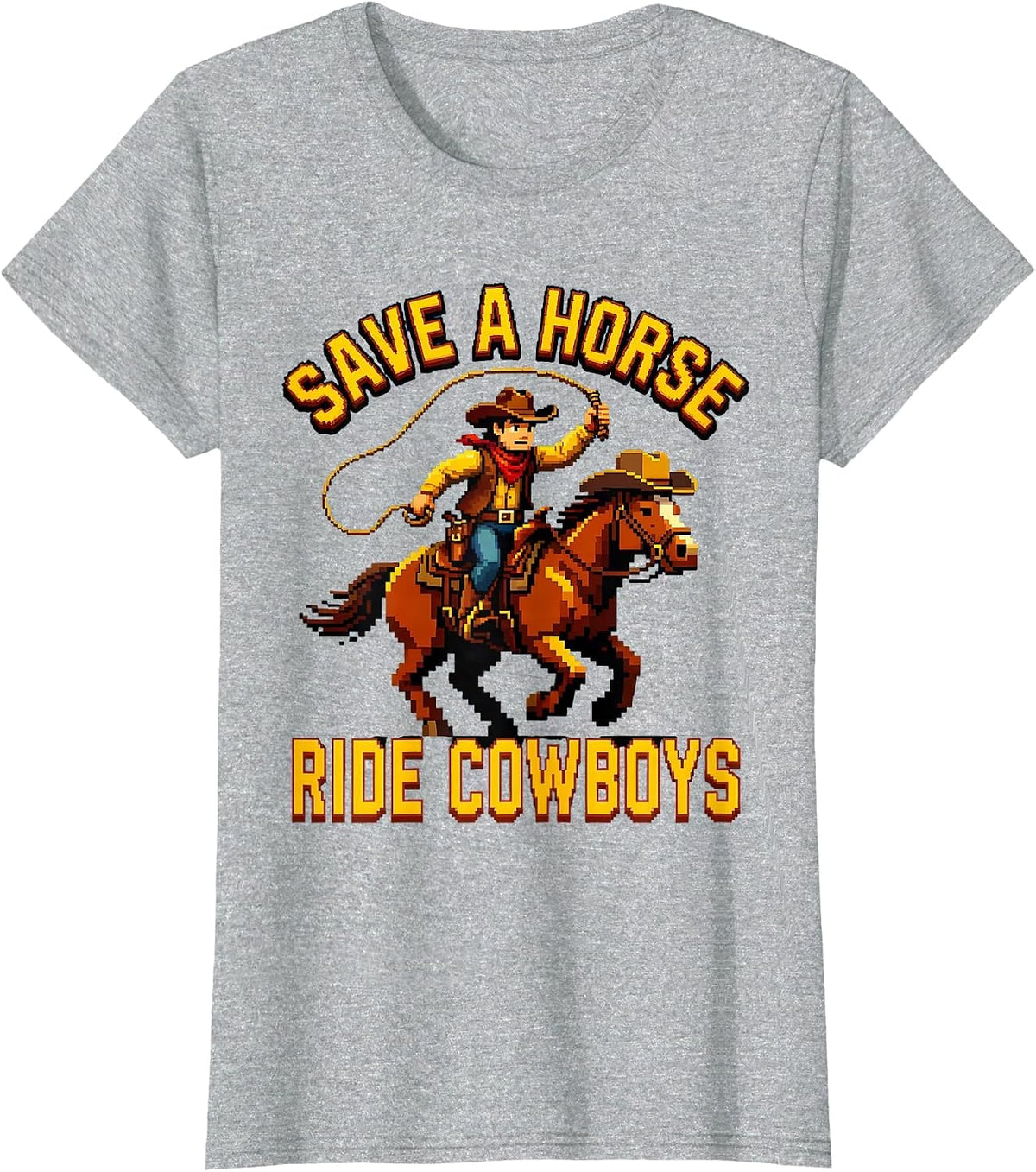 Save a Horse Ride a Cowboy Graphic Design T-Shirt - Heather Grey