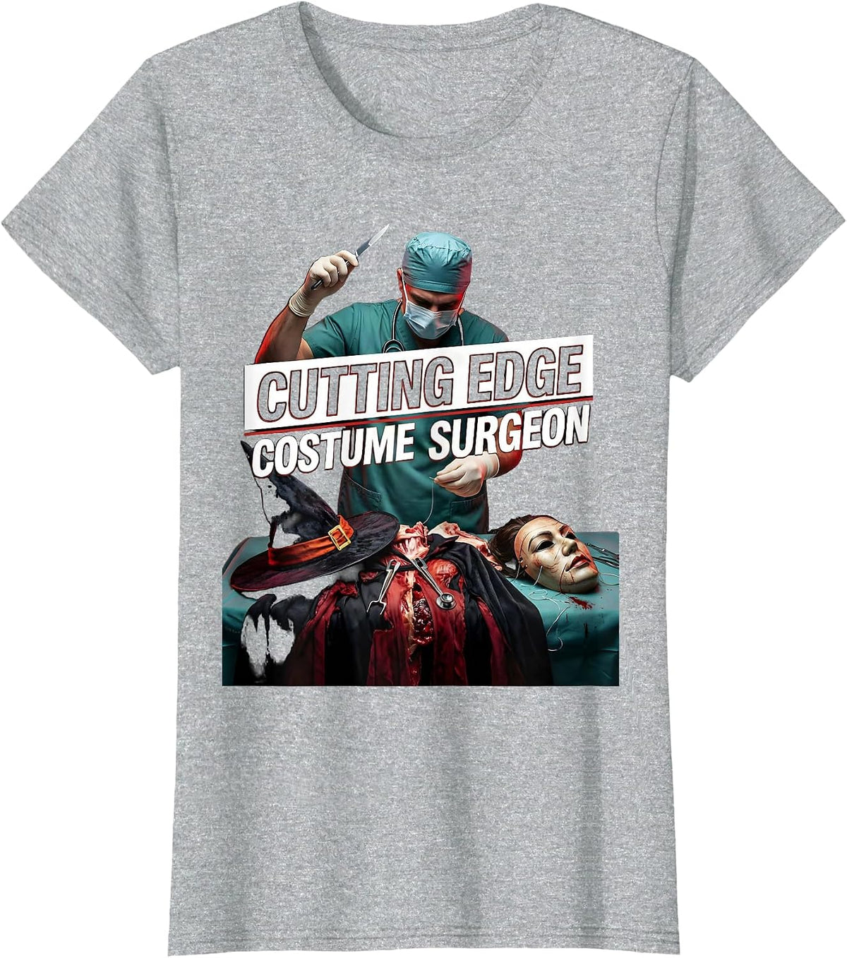 Women's Cutting Edge Costume Surgeon Halloween Design T-Shirt - Heather Grey