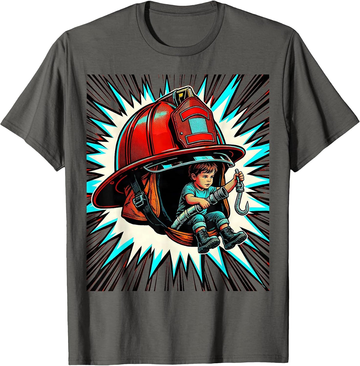 Firefighter Helmet Toddler Pop Art Kids Birthday T-Shirt - Asphalt Grey