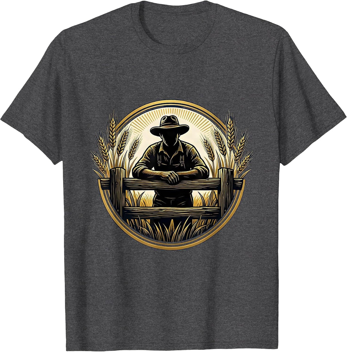 Men's Country Farmer Leaning on Fence Post Graphic T-Shirt - Dark Heather Grey