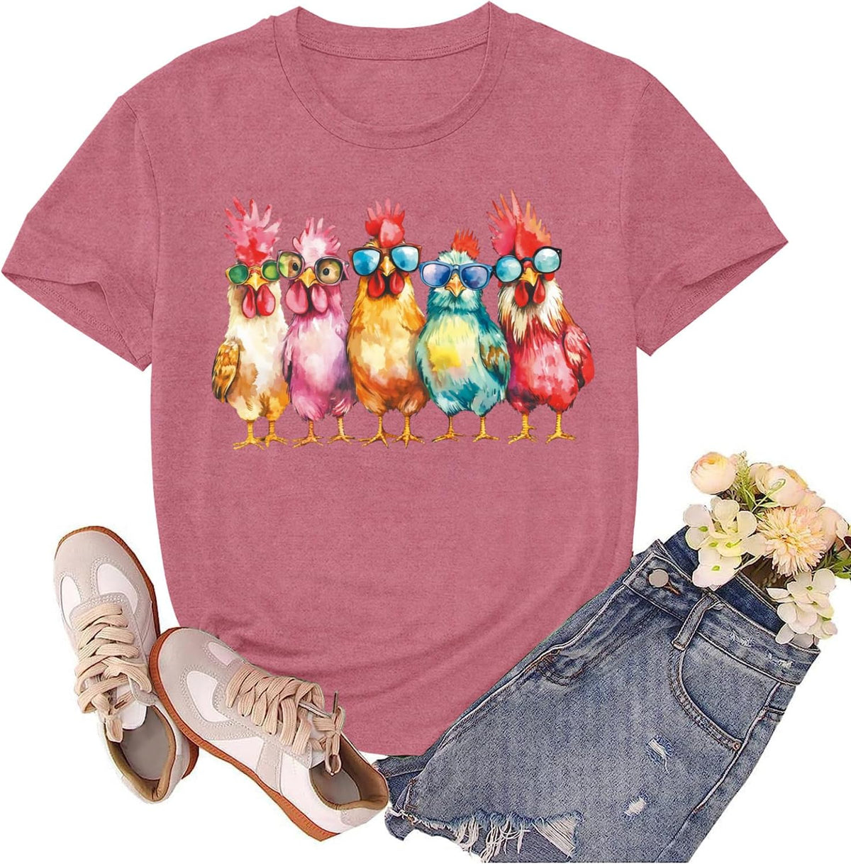 Chicken Shirt for Women Chicken Mom Tshirt Country Life Shirts Farm Girl Tee Tops - Pink