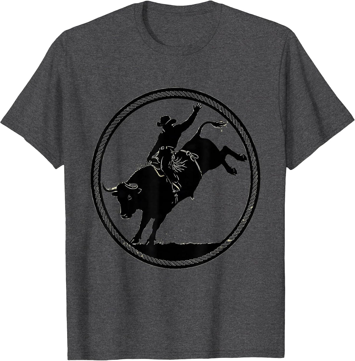 Men's 90s Country Rodeo Bull Riding Graphic T-Shirt - Dark Heather Grey