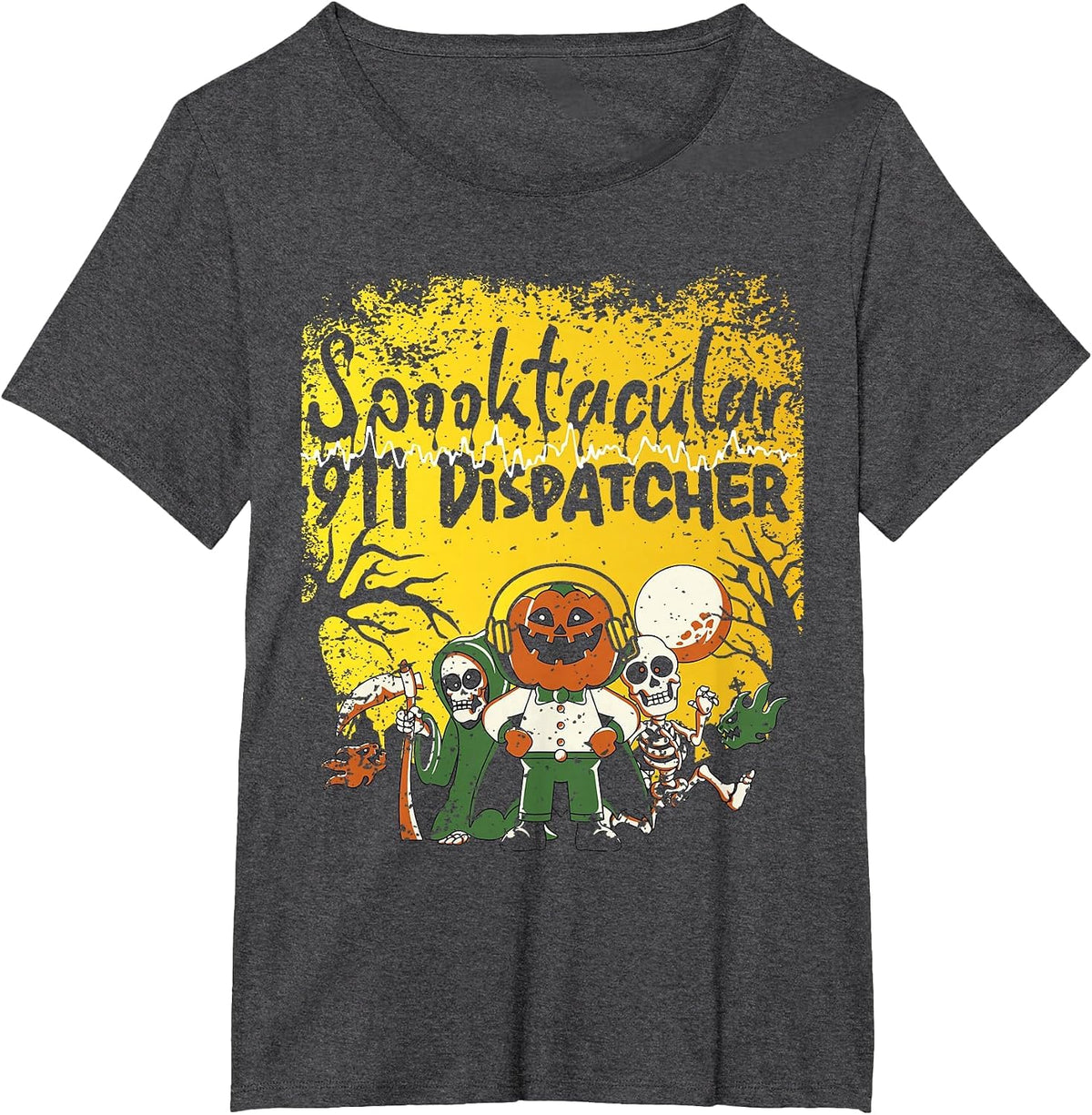 911 Dispatcher Thin Gold Yellow Line Halloween Costume T-Shirt - Dark Heather Grey