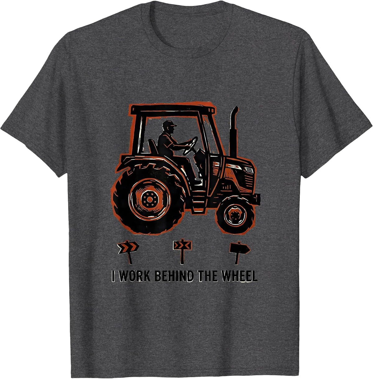 I Work Behind The Wheel Funny Truck Driver Linocut T-Shirt - Dark Heather Grey