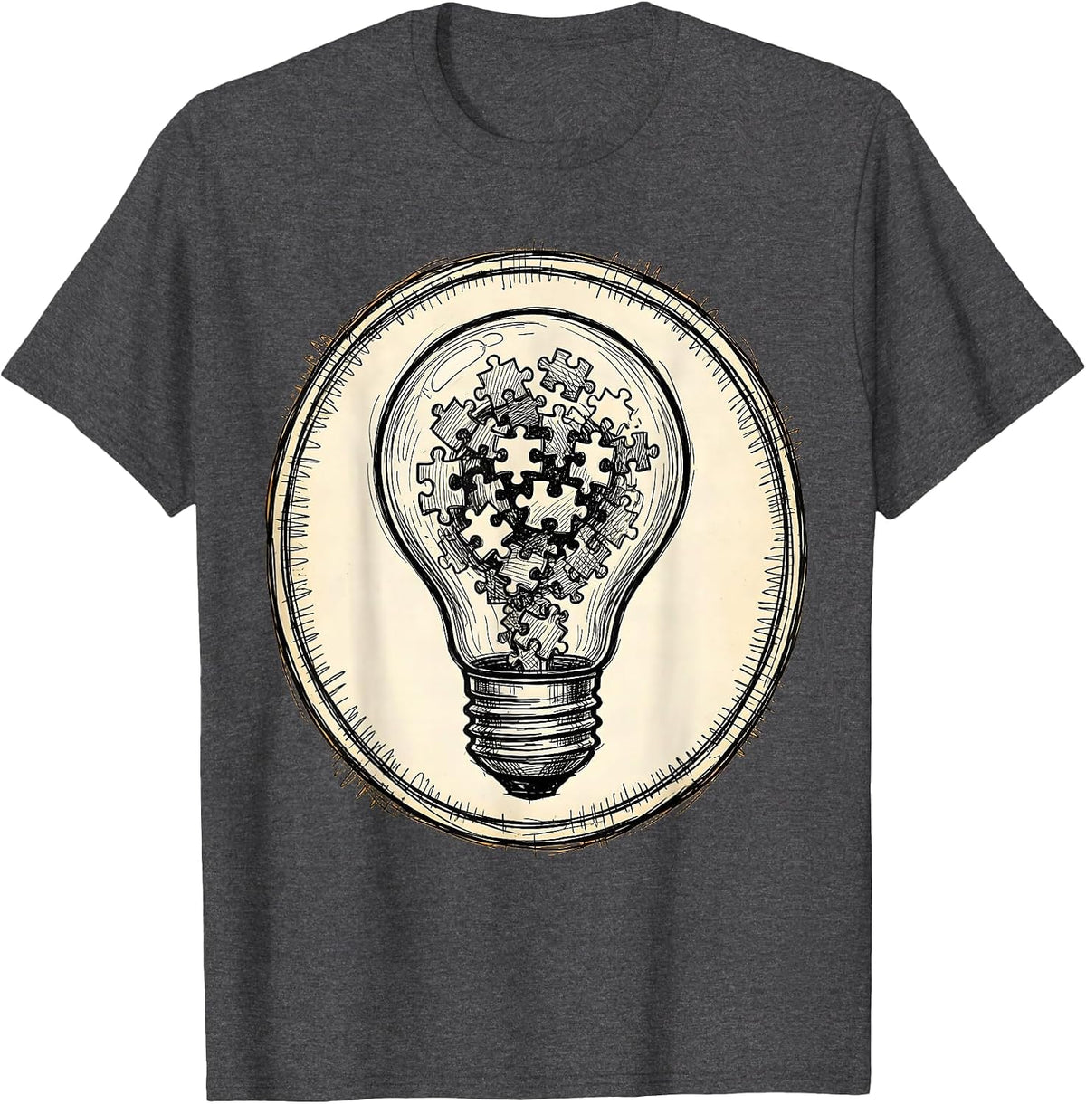 Dyslexia Awareness Lightbulb Puzzle Pieces Design T-Shirt - Dark Heather Grey