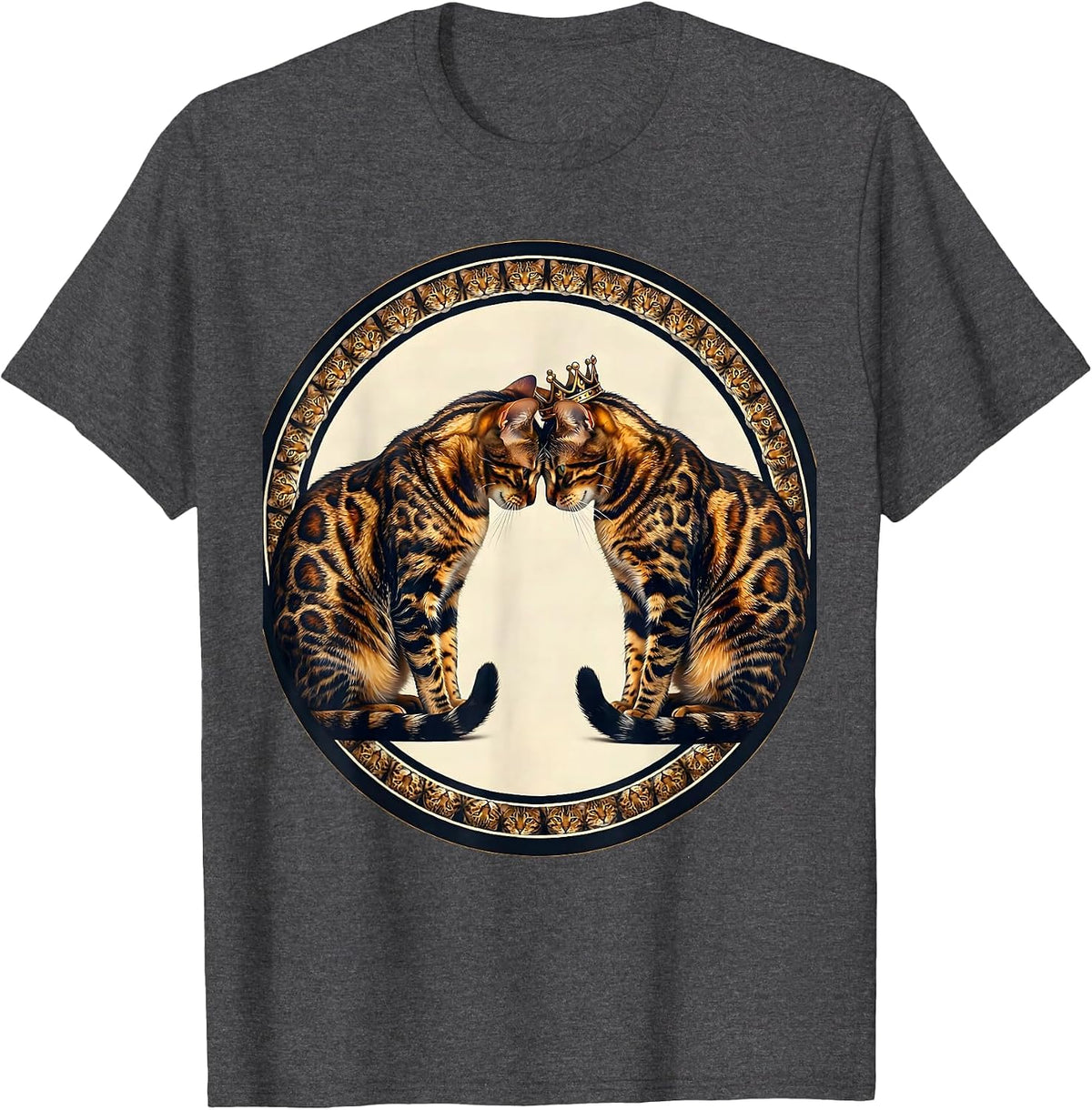 Men's Bengal Cat Lover Grooming Duo Illustration T-Shirt - Dark Heather Grey