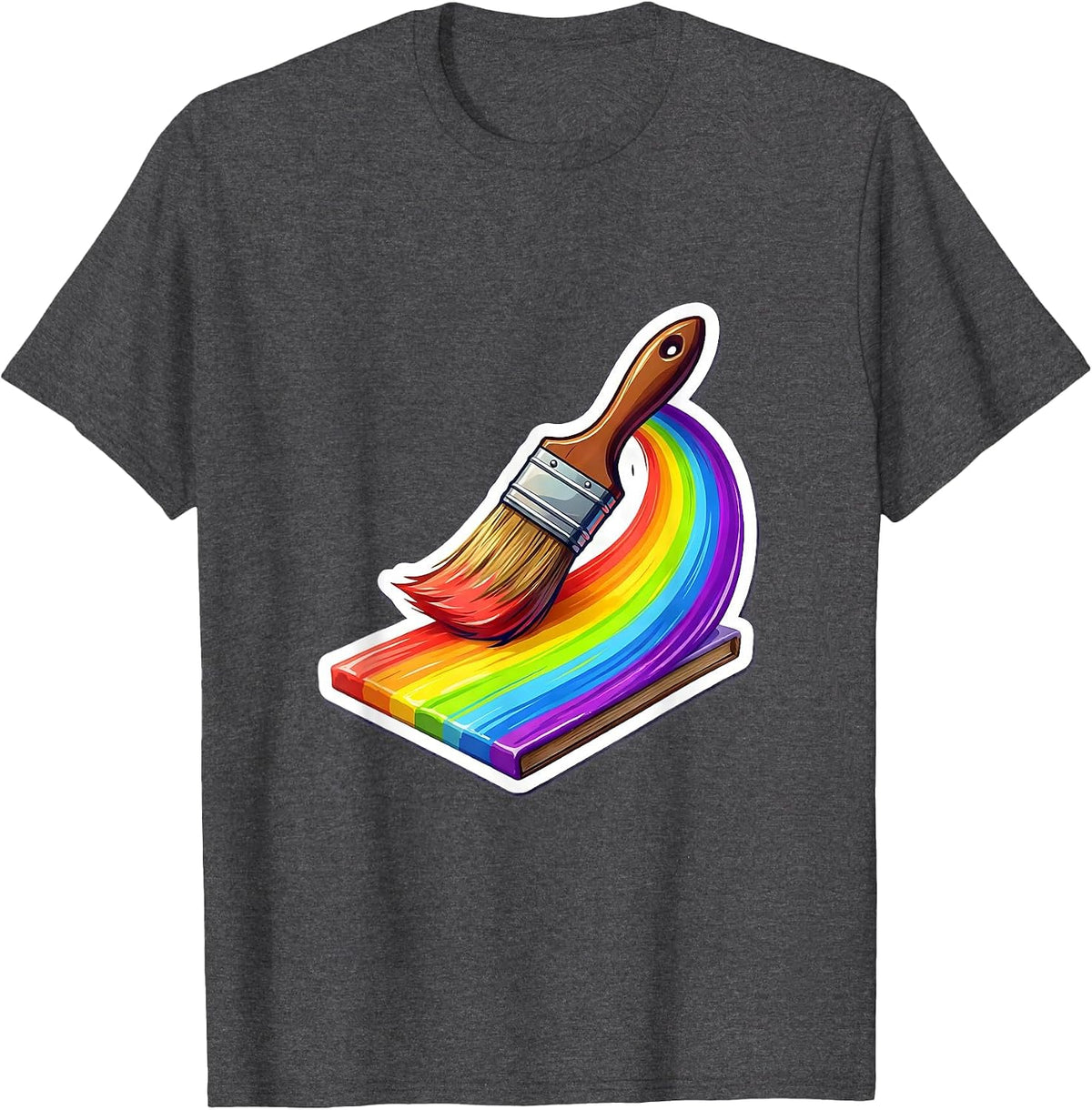 Men's 4th Grade Teacher Rainbow Paintbrush Art Design T-Shirt - Dark Heather Grey