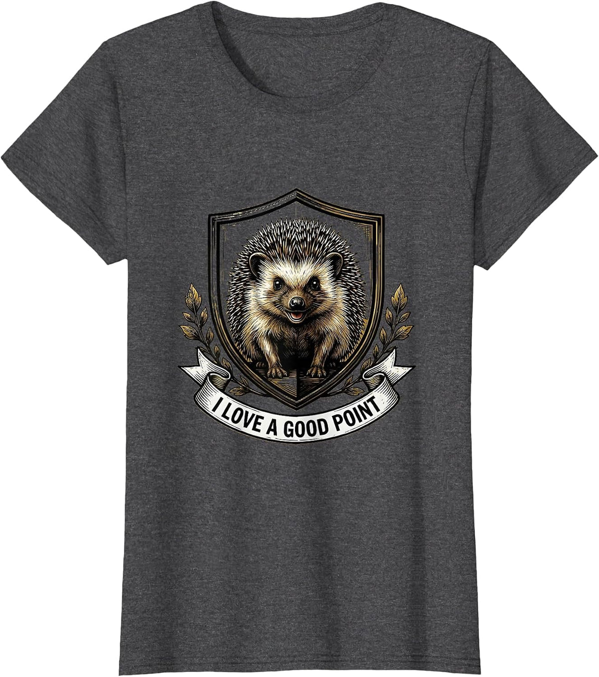 Women's I Love A Good Point Cute Hedgehog Emblem Hedgehog Lover Gift T-Shirt - Dark Heather Grey