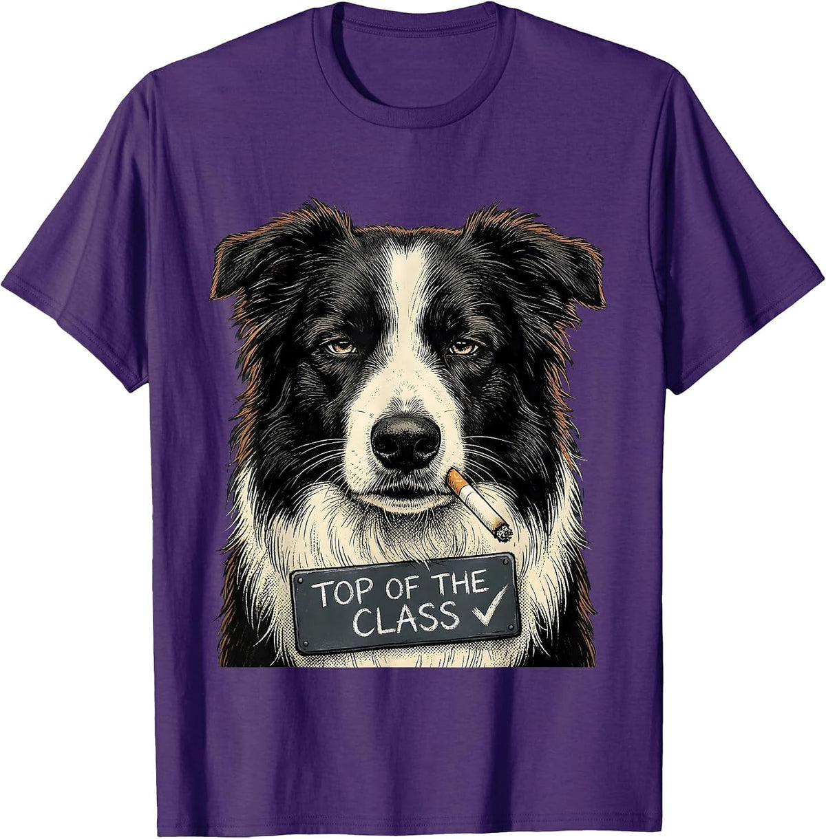 Top Of The Class Funny Border Collie Smoking Dog Meme T-Shirt - Purple