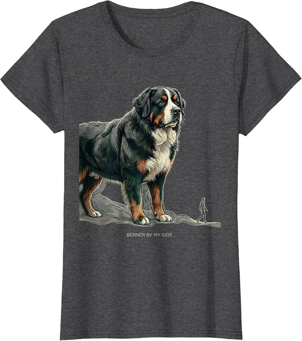 Women's Berner By My Side Funny Bernese Mountain Dog Lover Pet Humor T-Shirt - Dark Heather Grey