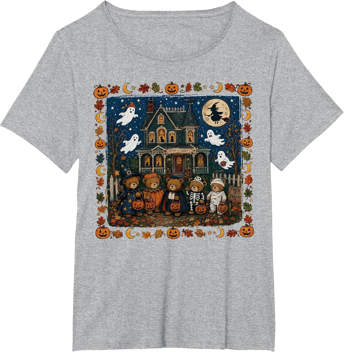 90s Bears Halloween Trick Or Treat Fall Season Boys Girls T-Shirt - Heather Grey