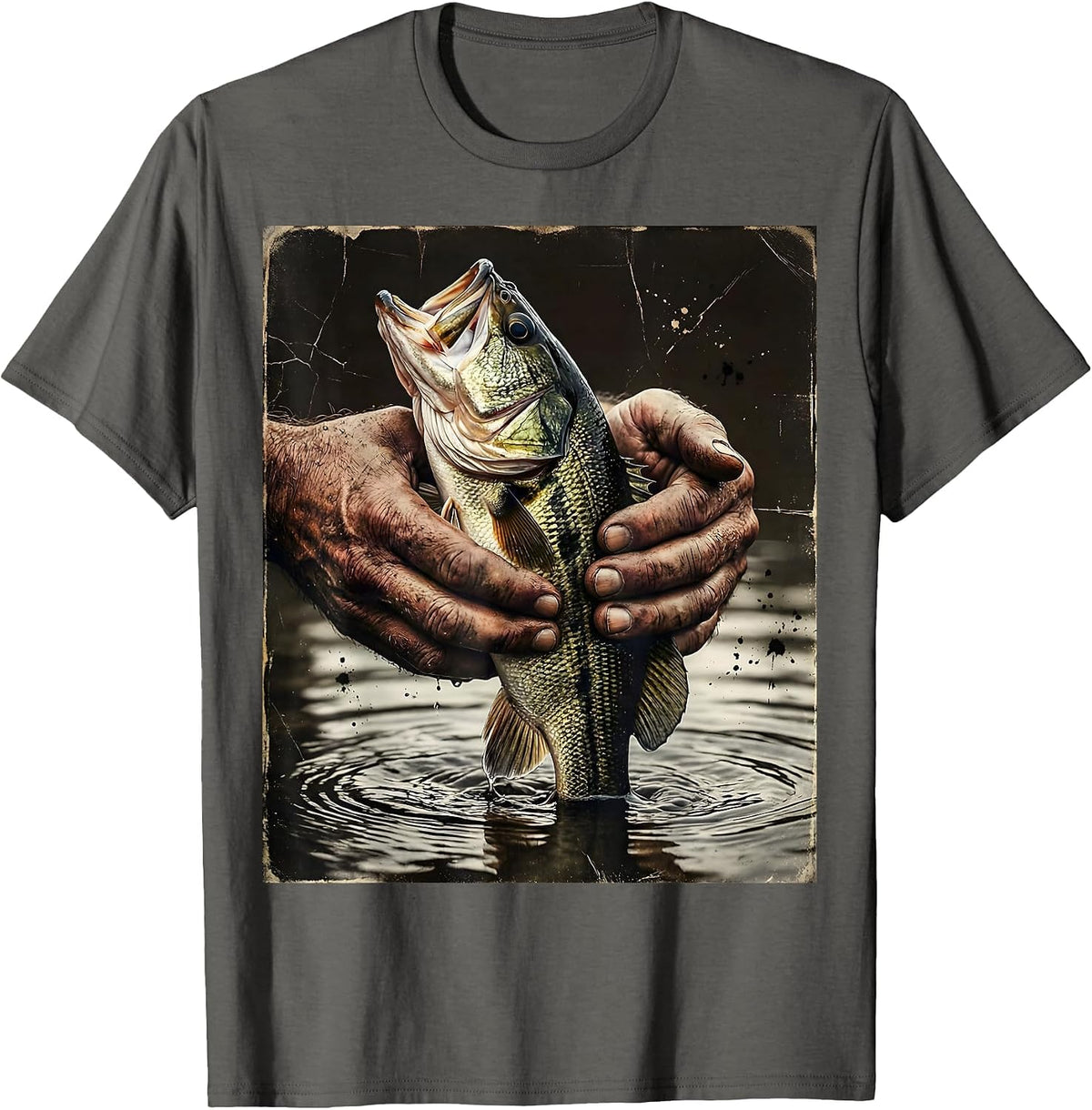 Men's Catch and Release Bass Fishing Graphic Tee T-Shirt - Asphalt Grey
