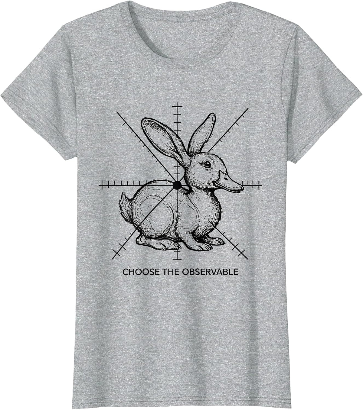 Women's Choose The Observable Physics Math Duck Rabbit Nerd Humor T-Shirt - Heather Grey