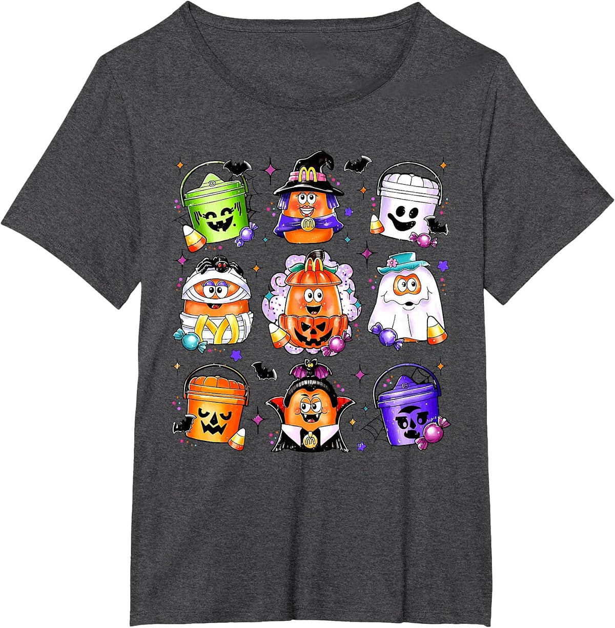 Chicken Nuggets Pumpkin Halloween 90's Vintage T-Shirt - Dark Heather Grey