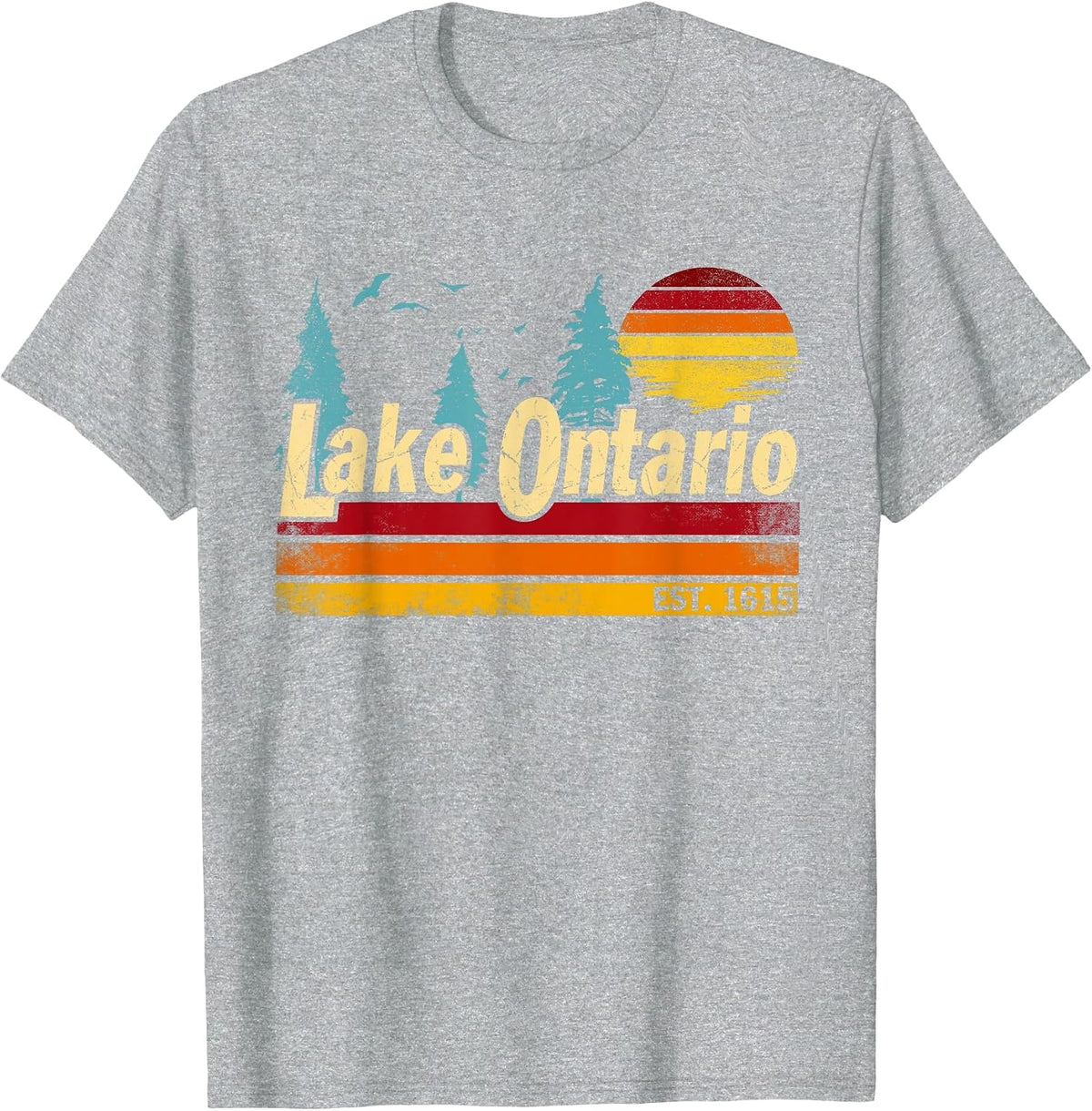 Lake Ontario T-Shirt Men Women Vintage Sunset Tees Retro EST 1615 Graphic Tee - Heather Grey