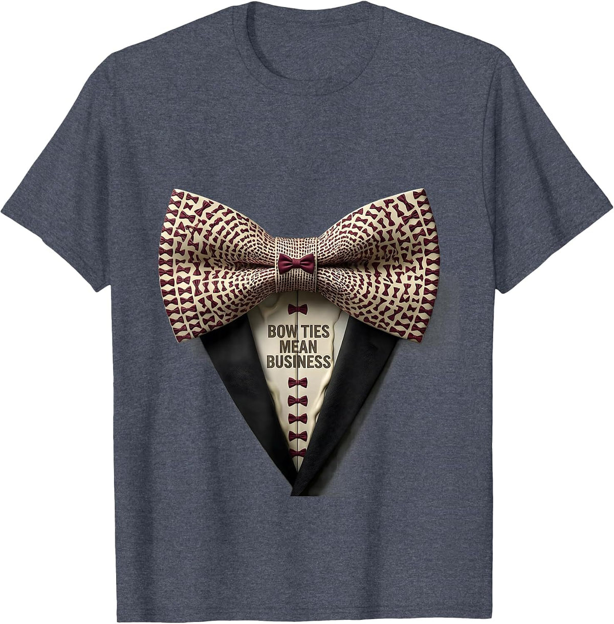Bow Ties Mean Business Tuxedo Graphic Design T-Shirt - Heather Blue