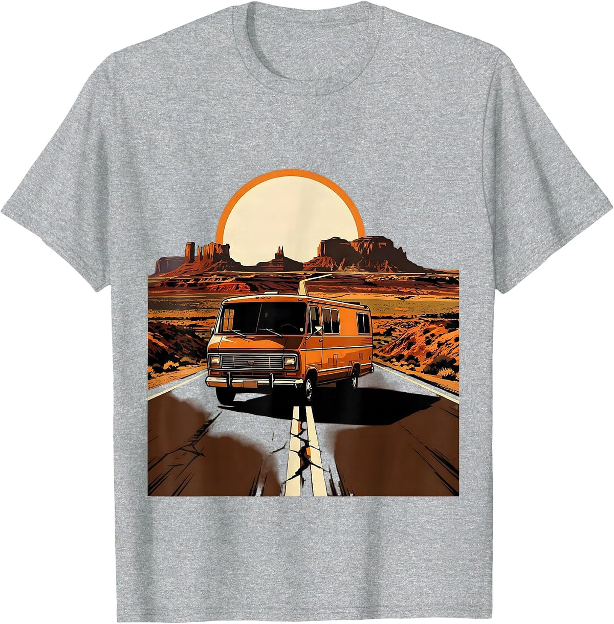 Men's Vintage Tour Van Open Highway Graphic T-Shirt - Heather Grey