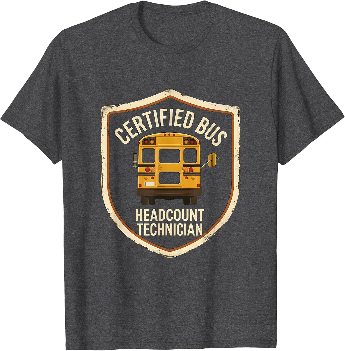 Certified Bus Headcount Technician Vintage School Bus Driver T-Shirt - Dark Heather Grey
