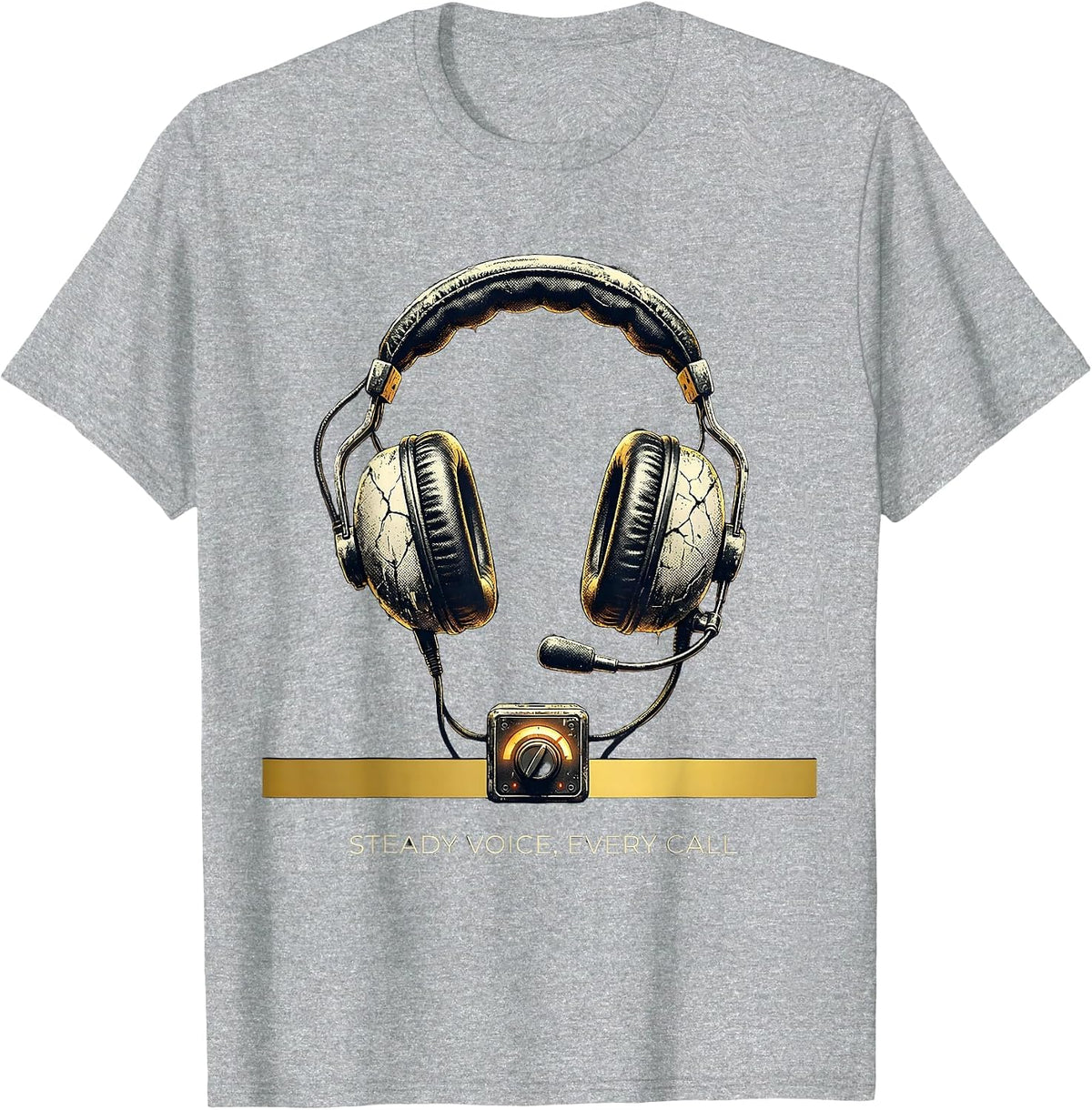Men's Steady Voice Every Call Distressed 911 Dispatcher Thin Gold T-Shirt - Heather Grey