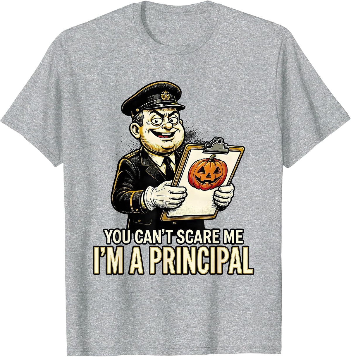 Men's You Can't Scare Me I'm A Principal Retro Cartoon Halloween T-Shirt - Heather Grey
